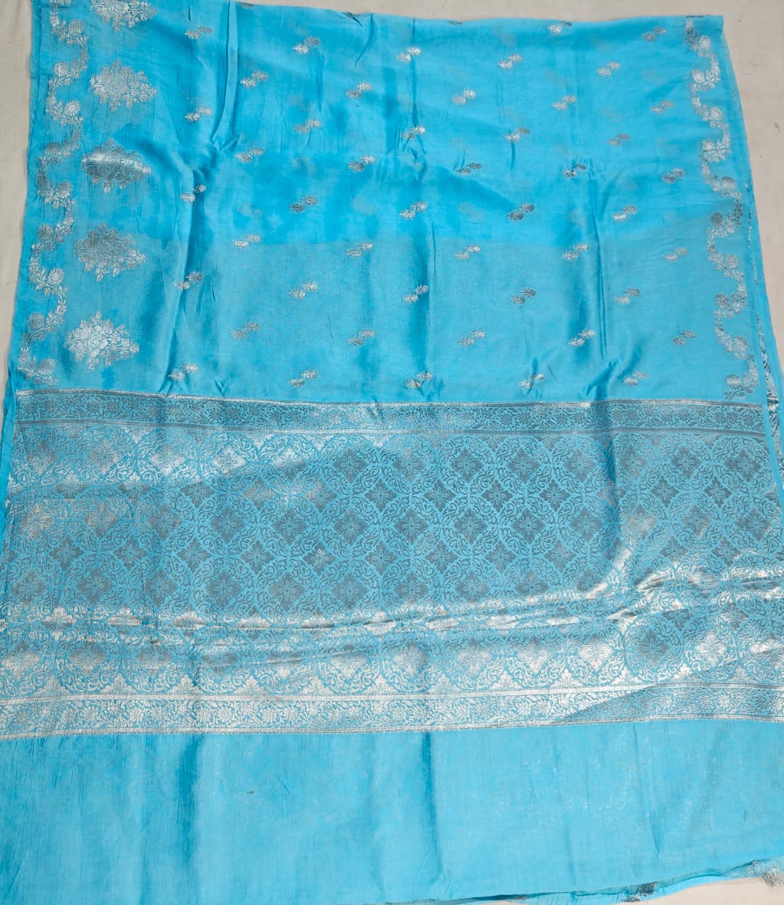 mesmerizing sky blue banarasi roop mango silk saree with elegant silver zari | roop lakshmi sarees