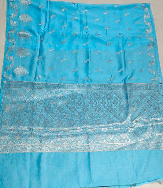 Mesmerizing Sky Blue Banarasi Roop Mango Silk Saree with Elegant Silver Zari | Roop Lakshmi Sarees