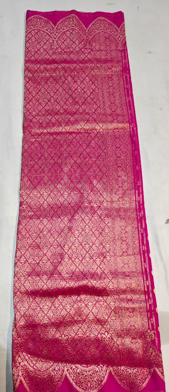 magenta banarasi georgette saree with ornate gold zari work