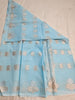 Sky Blue Linen Cotton Saree with Silver Zari Motifs