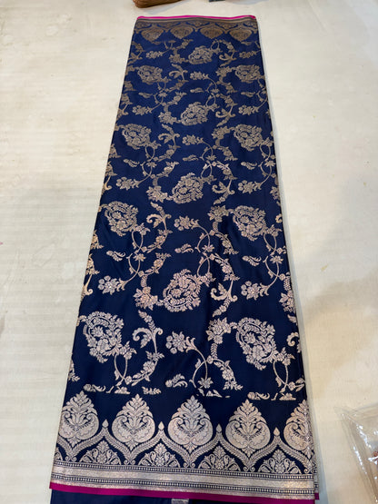 Royal Blue Katan Silk Saree with Antique Zari Floral Weaving