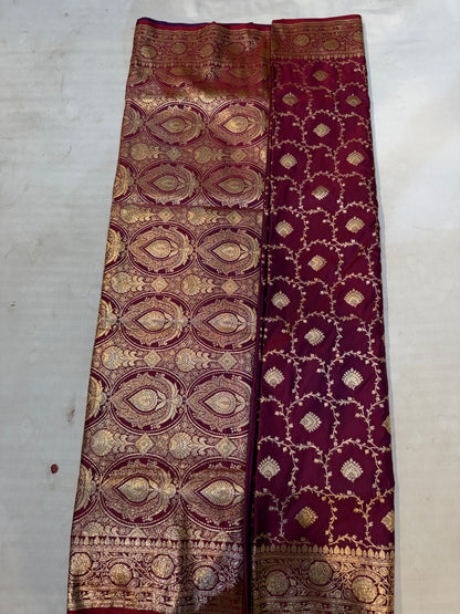 Purple Mashru Silk Saree with Banarasi Zari Booti and Ornate Floral Border
