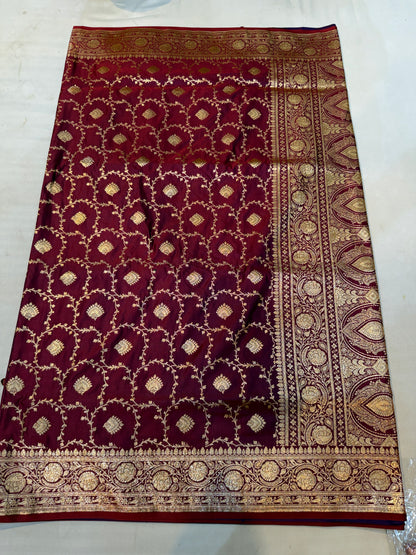 Purple Mashru Silk Saree with Banarasi Zari Booti and Ornate Floral Border