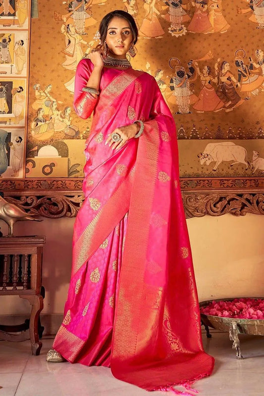 Royal Red Banarasi Silk Saree with Golden Zari Weaving
