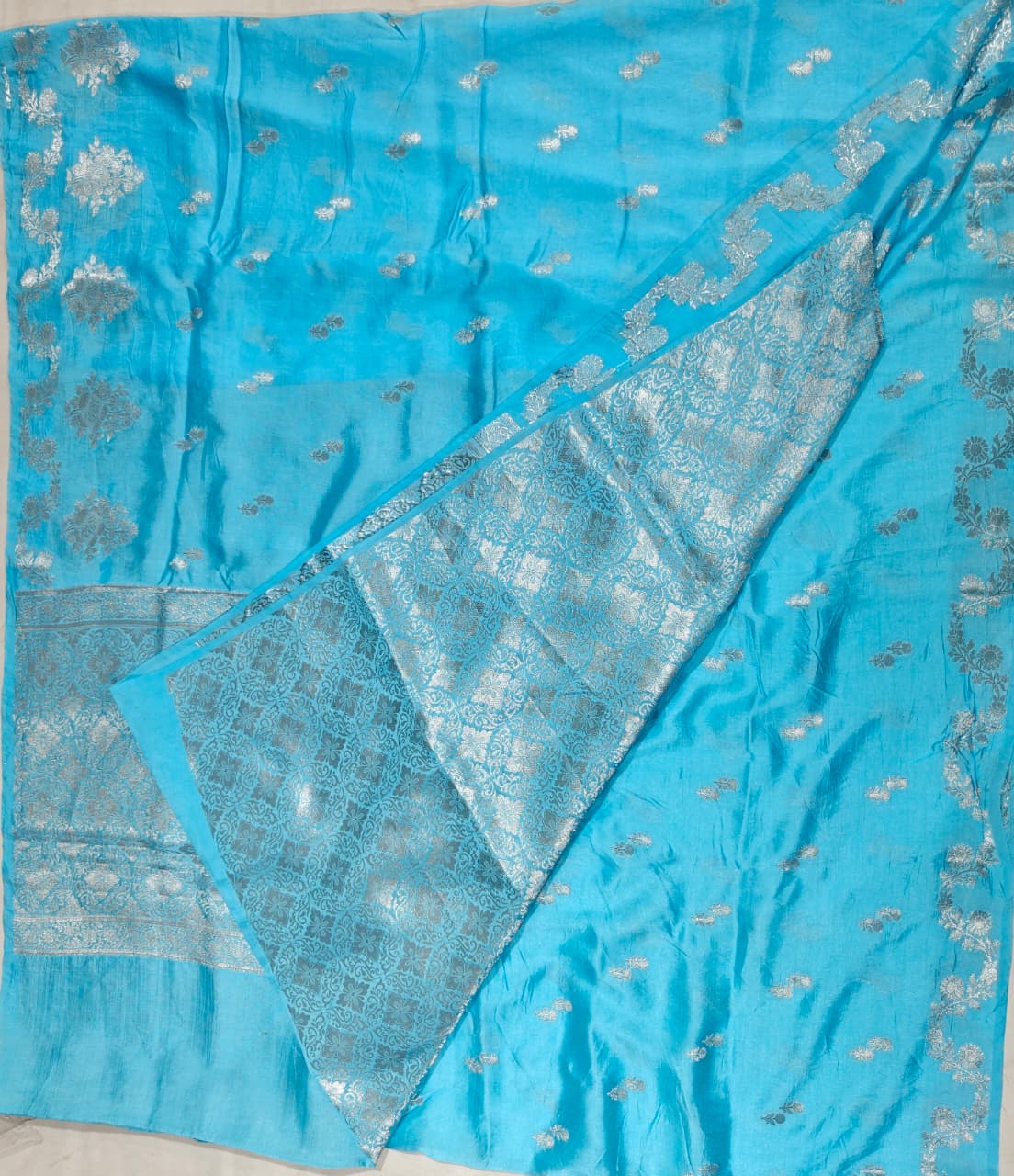 mesmerizing sky blue banarasi roop mango silk saree with elegant silver zari | roop lakshmi sarees