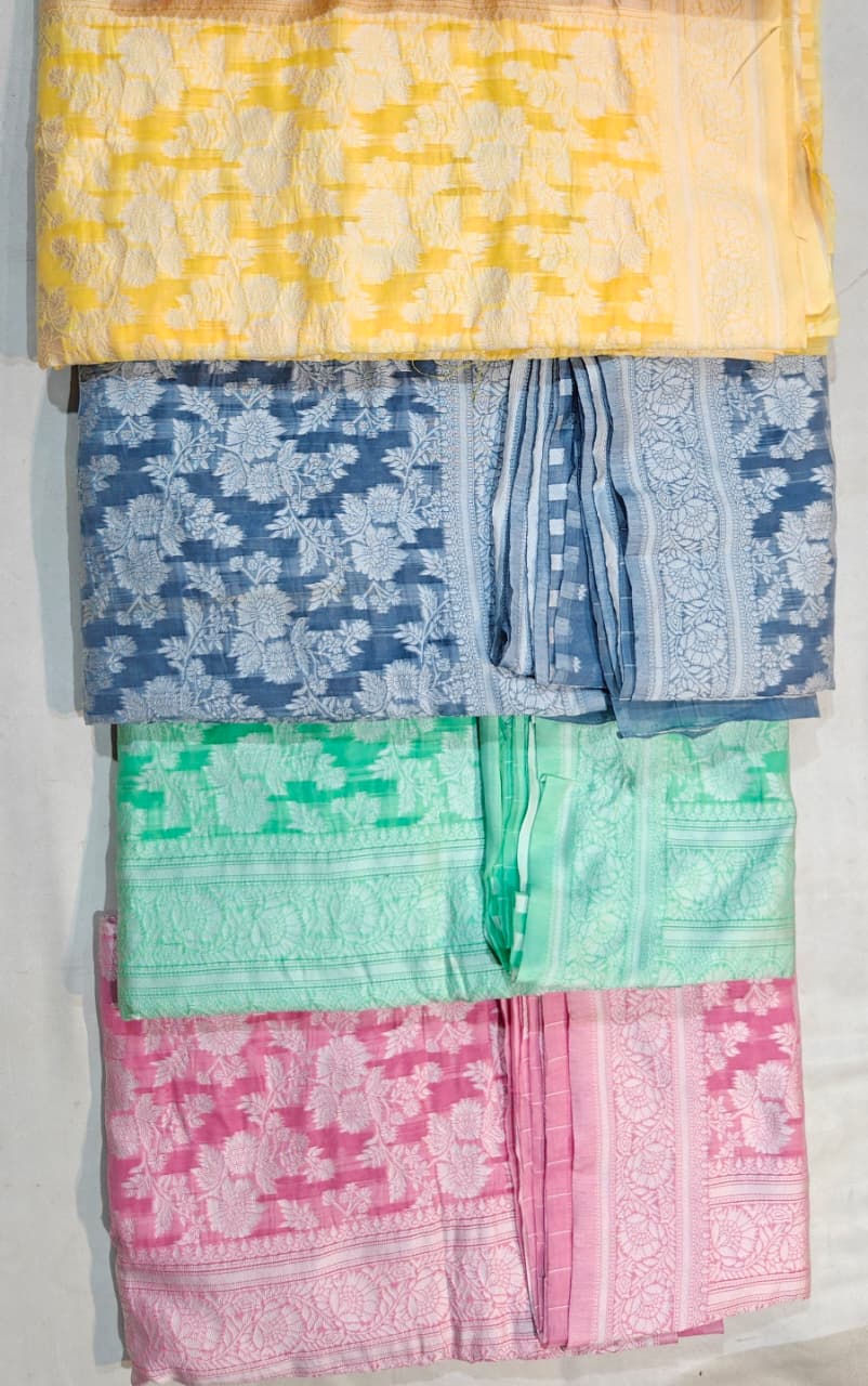 pastel collection: elegant handloom cotton sarees in yellow, blue, green & pink | (combo of 4)