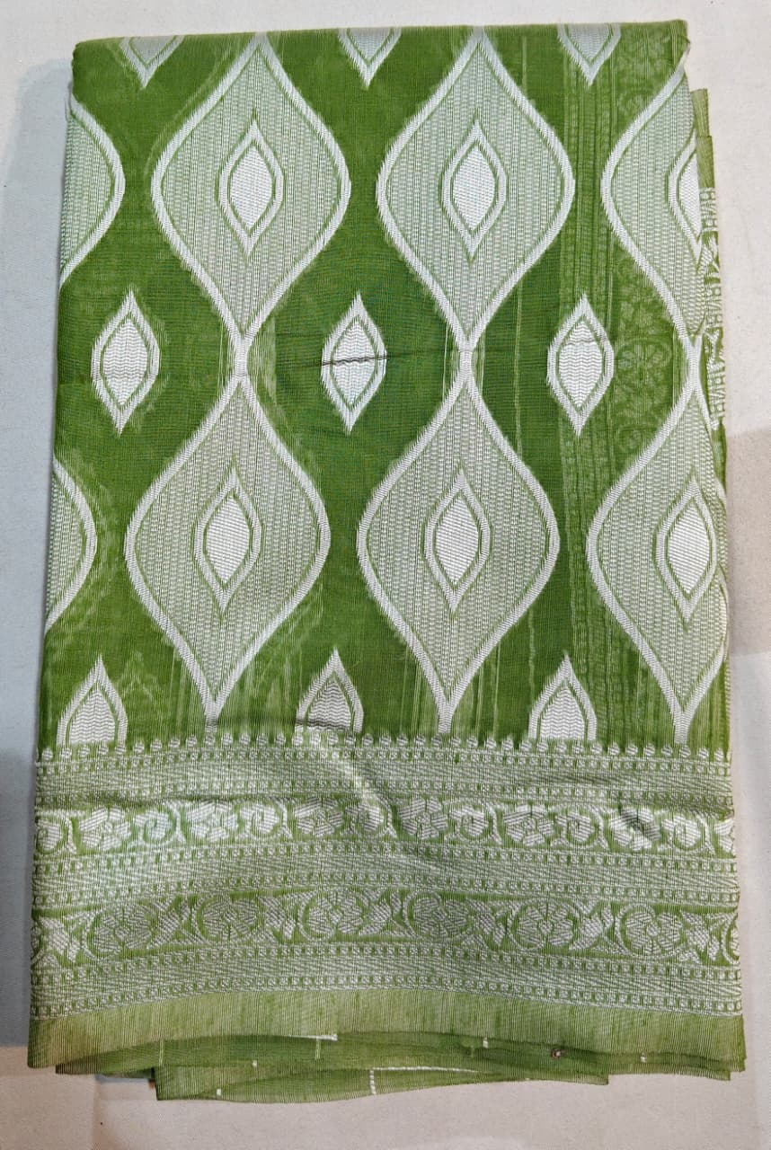 elegant green cotton saree with intricate woven patterns
