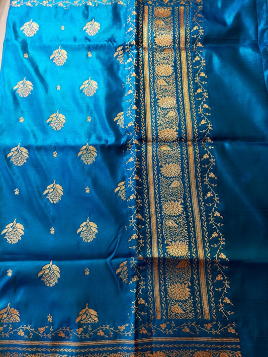 Royal Blue Banarasi Silk Dupatta with Golden Zari Motifs