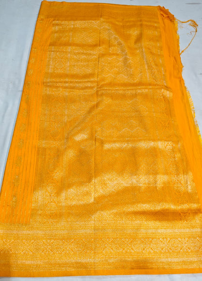 Golden Yellow Banarasi Georgette Saree with Classic Zari Weave