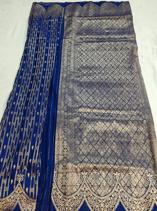 Royal Blue Banarasi Georgette Saree with Opulent Silver Zari Detailing