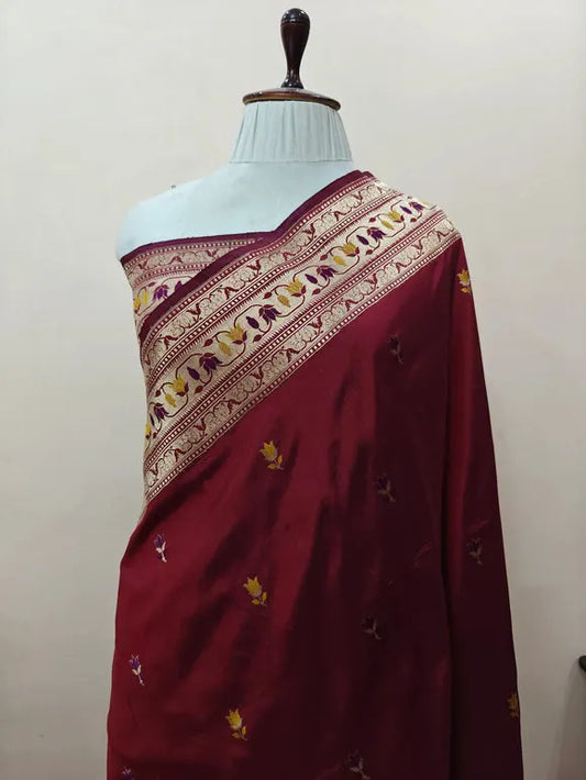 Radiant Red Katan Silk Saree with Gold Zari Work