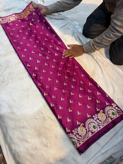 Royal Magenta Katan Silk Saree with Intricate Zari Motif and Paisley Border