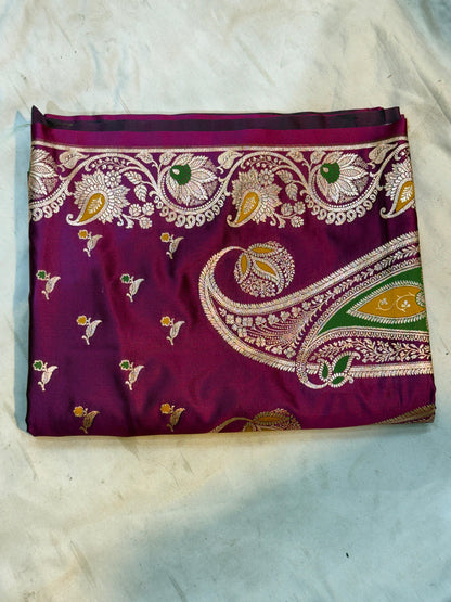 Royal Magenta Katan Silk Saree with Intricate Zari Motif and Paisley Border