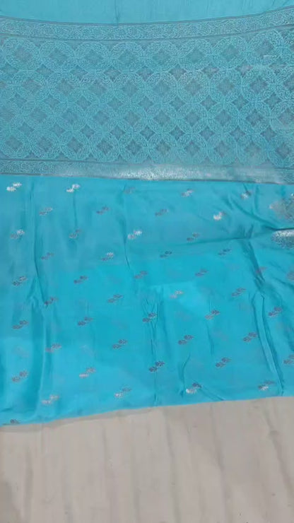 Mesmerizing Sky Blue Banarasi Roop Mango Silk Saree with Elegant Silver Zari | Roop Lakshmi Sarees