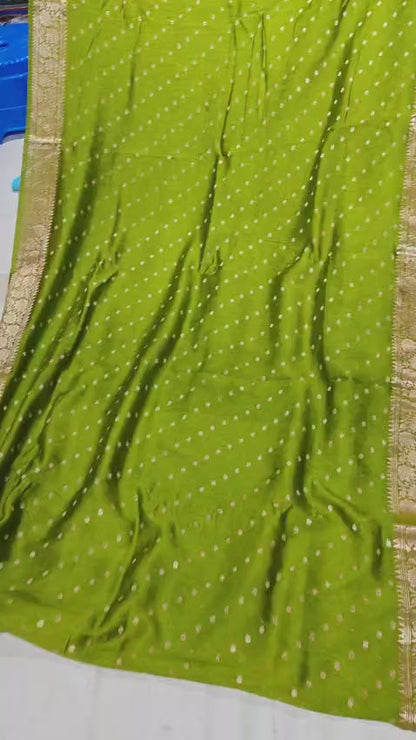 Parrot Green Banarasi Roop Mango Silk Saree with Silver Zari Floral Motifs